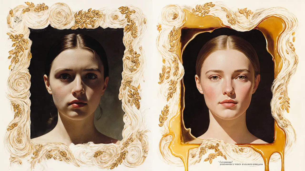 Диptyх: до и после использования овсяно-медовой маски с декоративными элементами