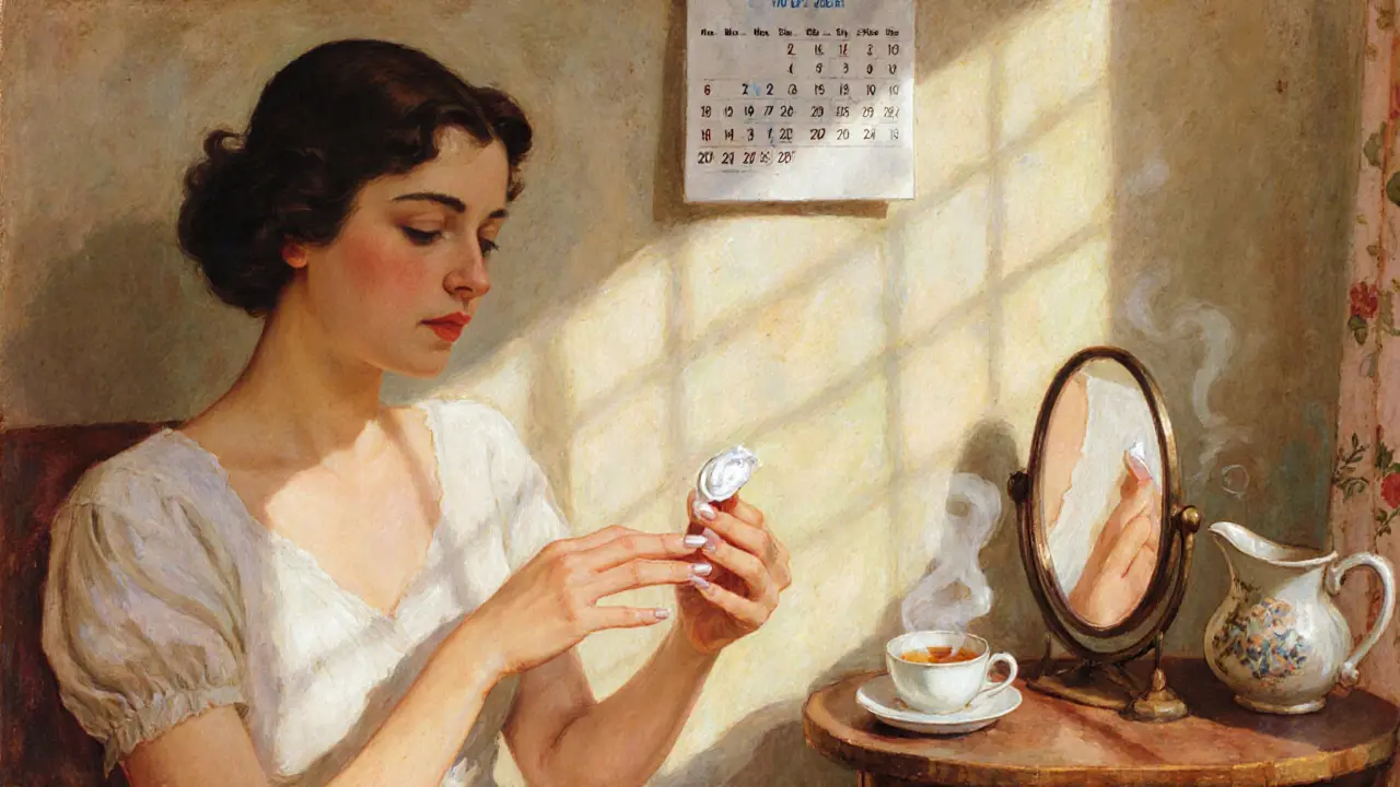 Женщина наносит крем на укреплённые ногти, солнечный свет и уютный интерьер.