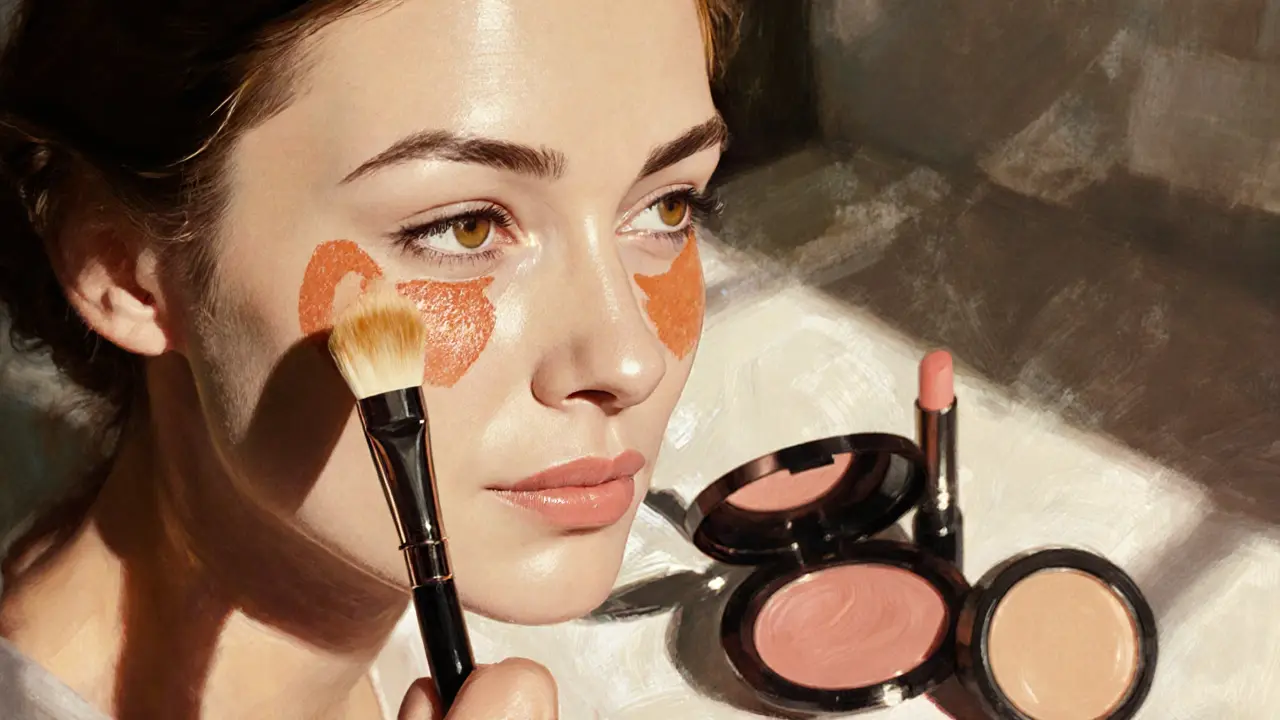 Ближе к лицу: женщина наносит контур кремовой палочкой под естественным светом