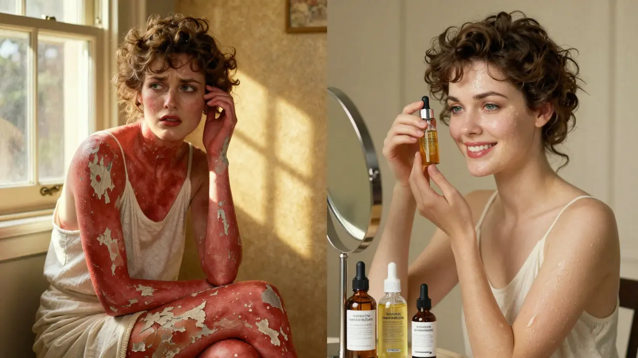 Две женщины: одна с покрасневшей кожей, другая с увлажненной — в стиле рекламы 1920-х.