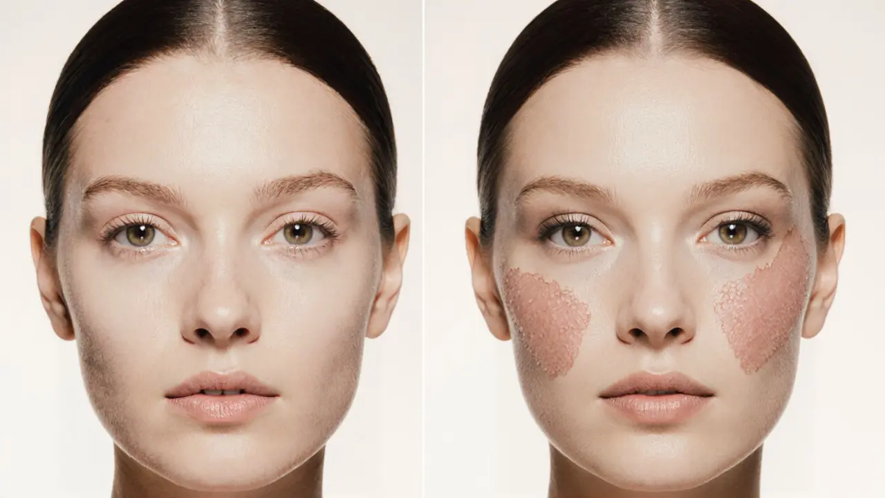 Сравнение до и после контуринга: естественное лицо и слегка улучшенное в стиле Лейендеcker