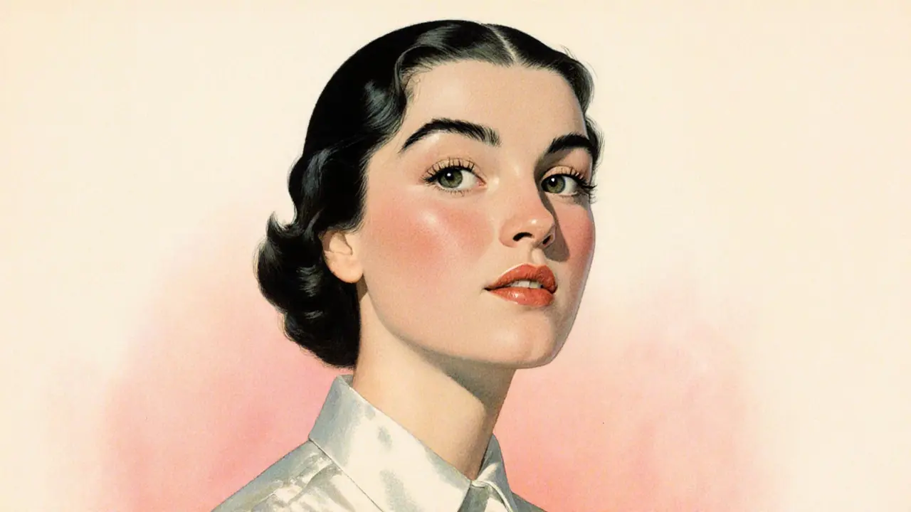 Женщина с круглым лицом с ярко выраженной аркой бровей, визуально удлиняющей черты лица.