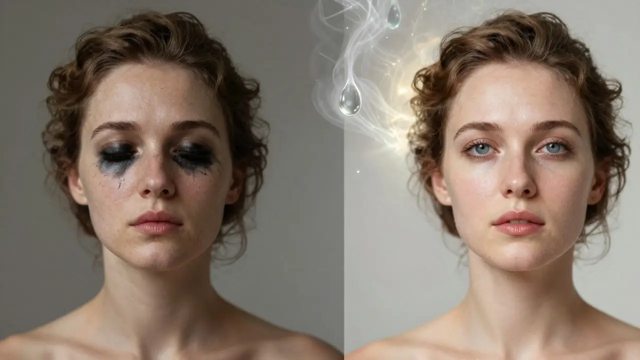 До и после: усталая кожа превращается в сияющую, сияние от увлажнения и восстановления.