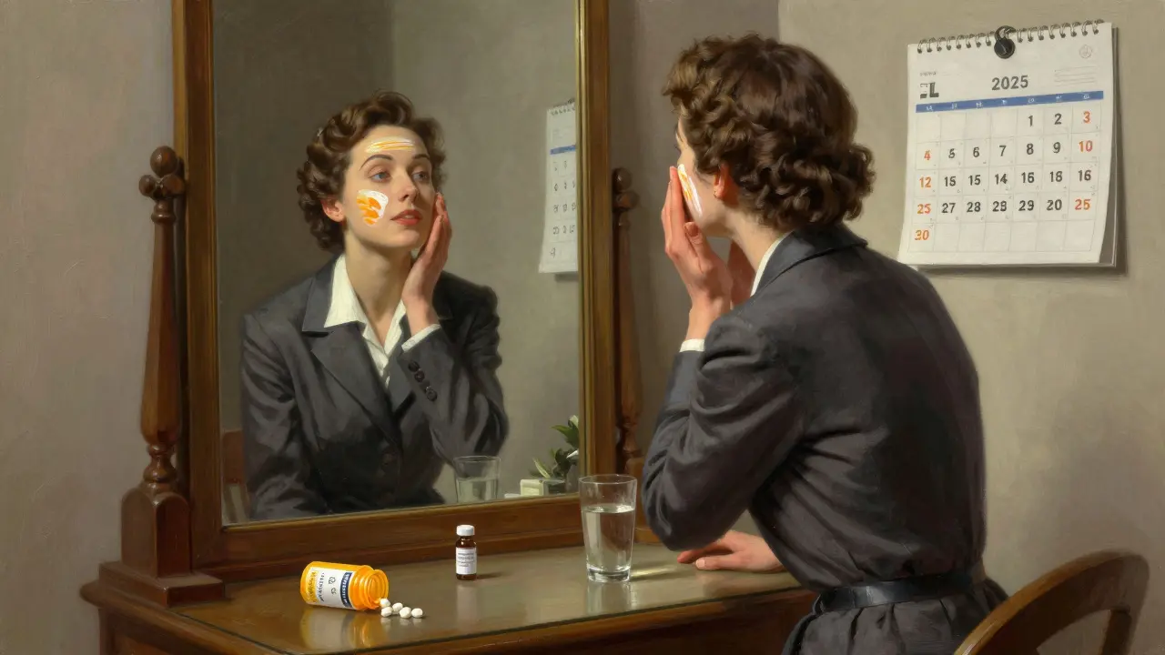 Женщина наносит солнцезащитный крем и отказывается от аспирина перед процедурой.