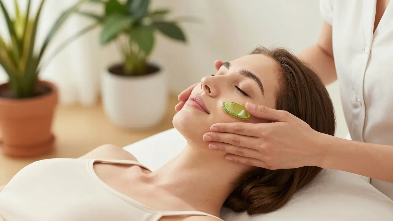 Ручной массаж лица с алоэ вера для безопасного ухода