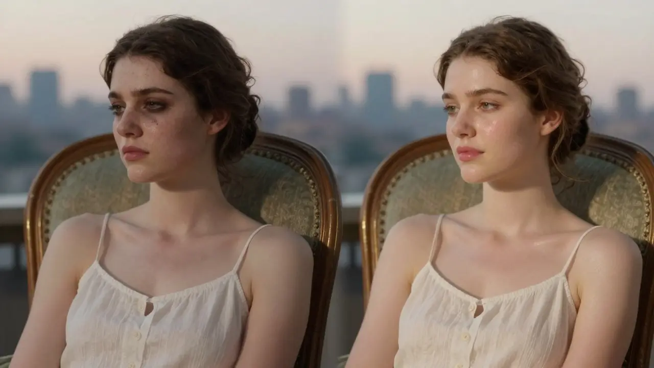 Две женщины: одна с тусклой кожей, другая с сияющей — сравнение эффекта биоревитализации.