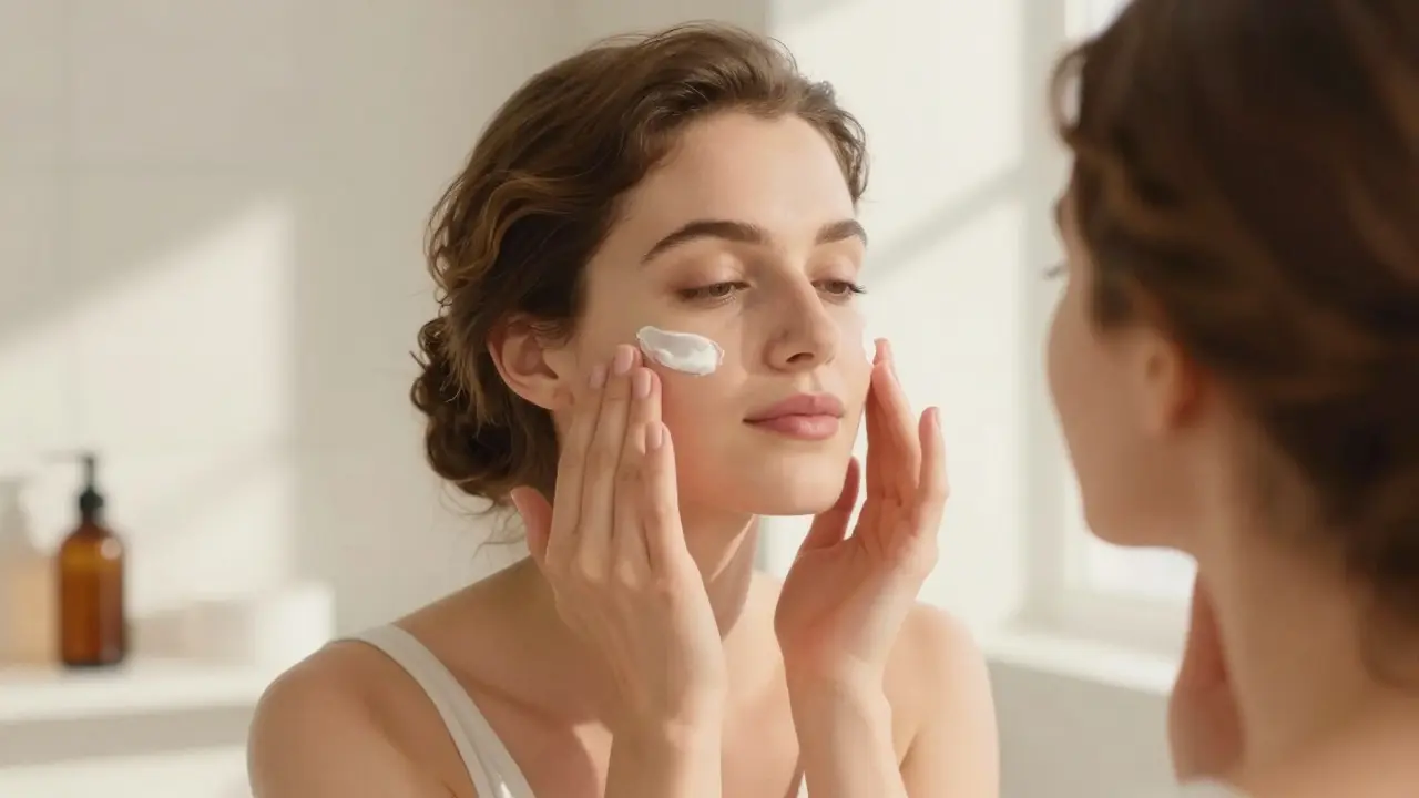 Нанесение успокаивающего крема в светлом интерьере