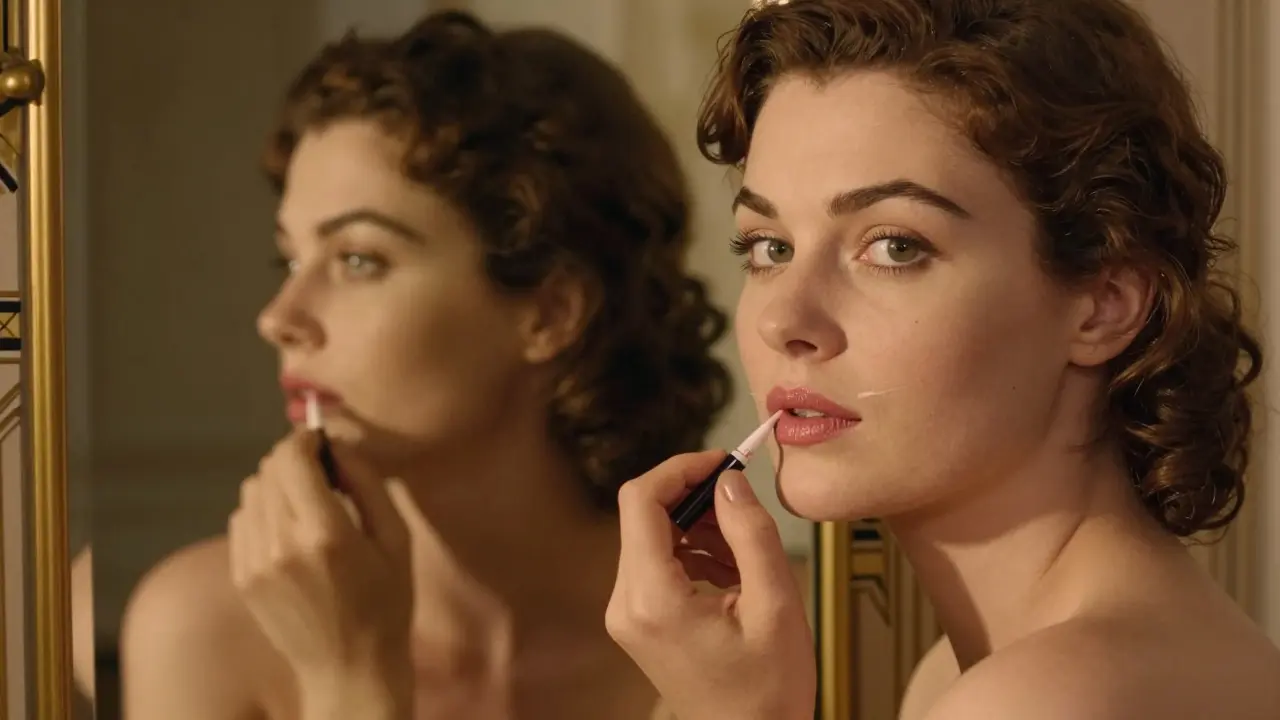 Тонкая линия хайлайтера над и под губами, создающая эффект подсветки.