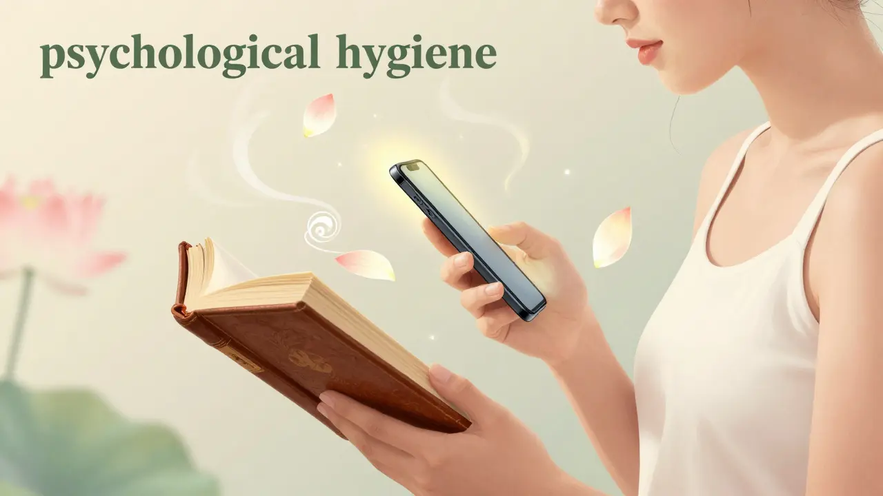 Человек откладывает телефон ради книги для снижения стресса и оздоровления кожи