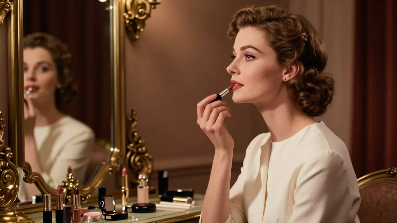 Элегантная женщина подчеркивает контур губ карандашом