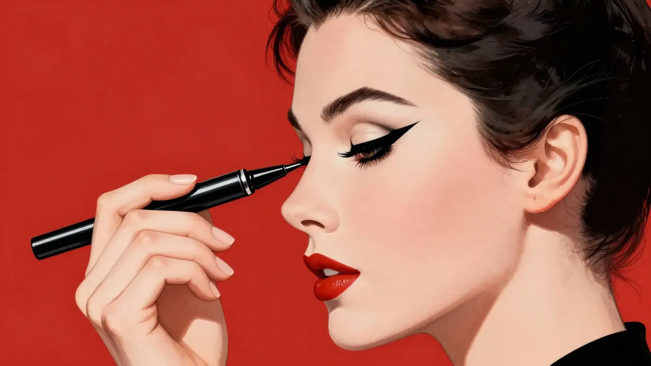 Крупный план идеальных графичных стрелок, нарисованных жидким лайнером