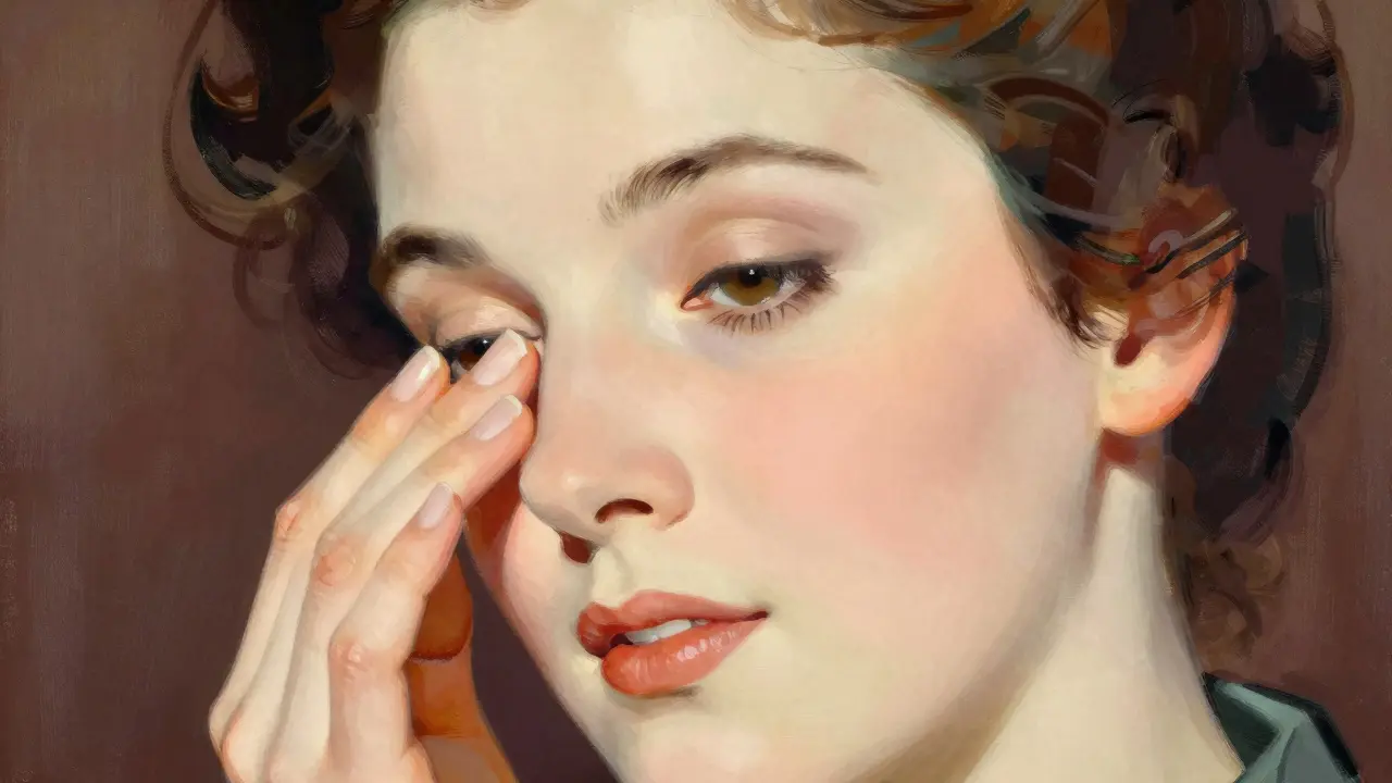 Процесс нанесения крема вокруг глаз легкими похлопывающими движениями