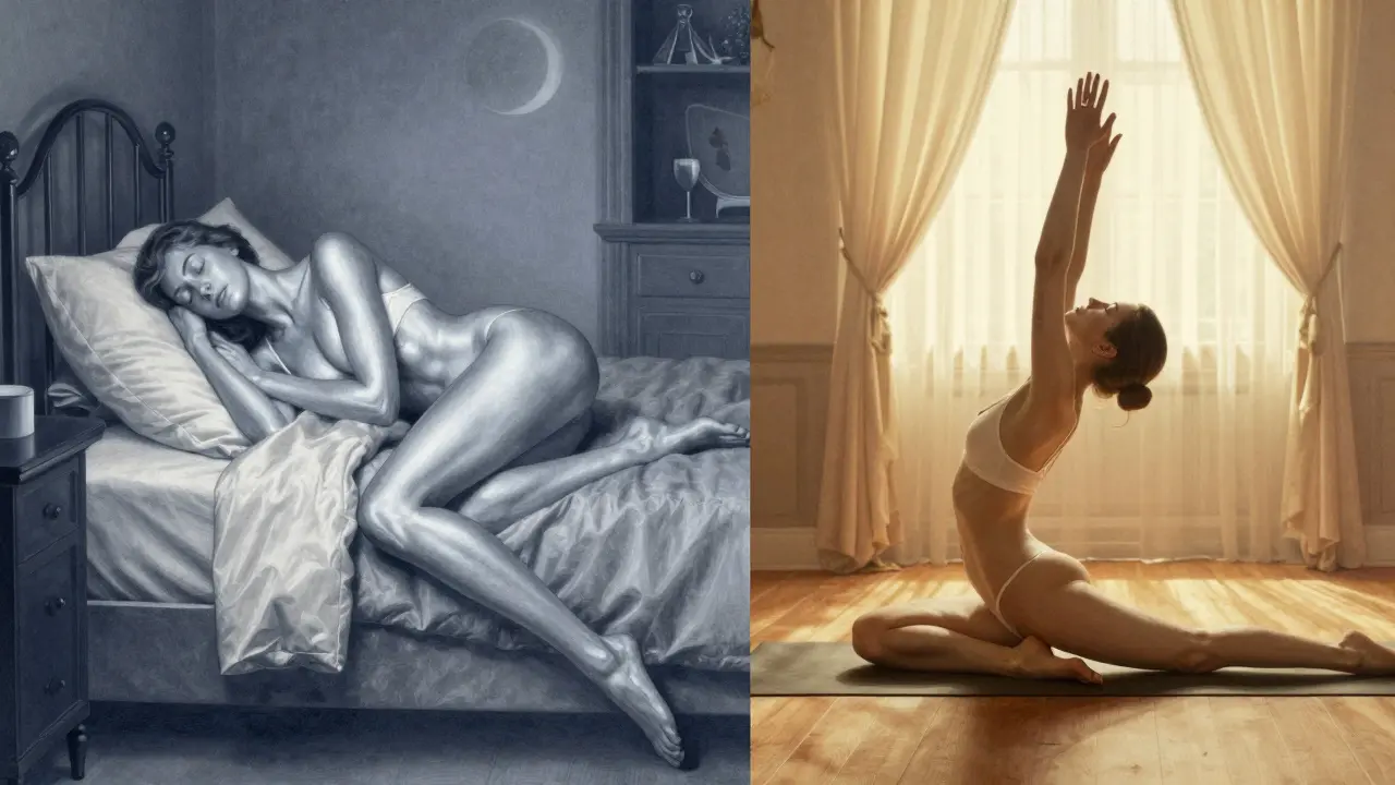 Сцены здорового сна и йоги для восстановления кожи в иллюстративном стиле