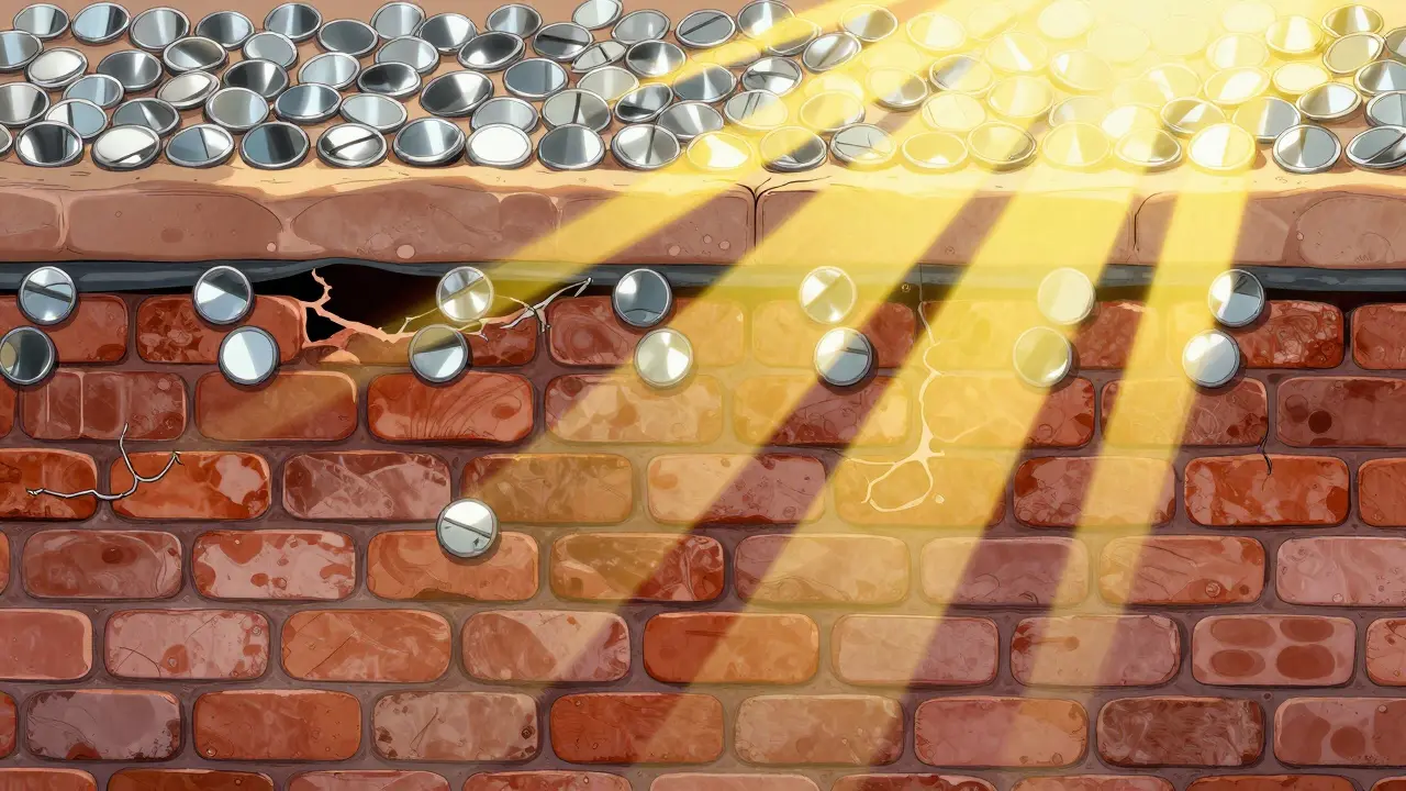Схематичное изображение кожи как кирпичной стены с защитными зеркальными фильтрами