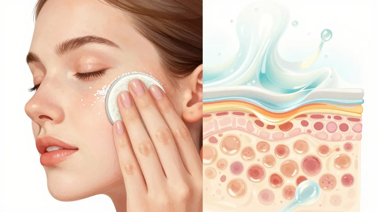 Сравнение механического скрабирования и химического пилинга кожи в иллюстрации