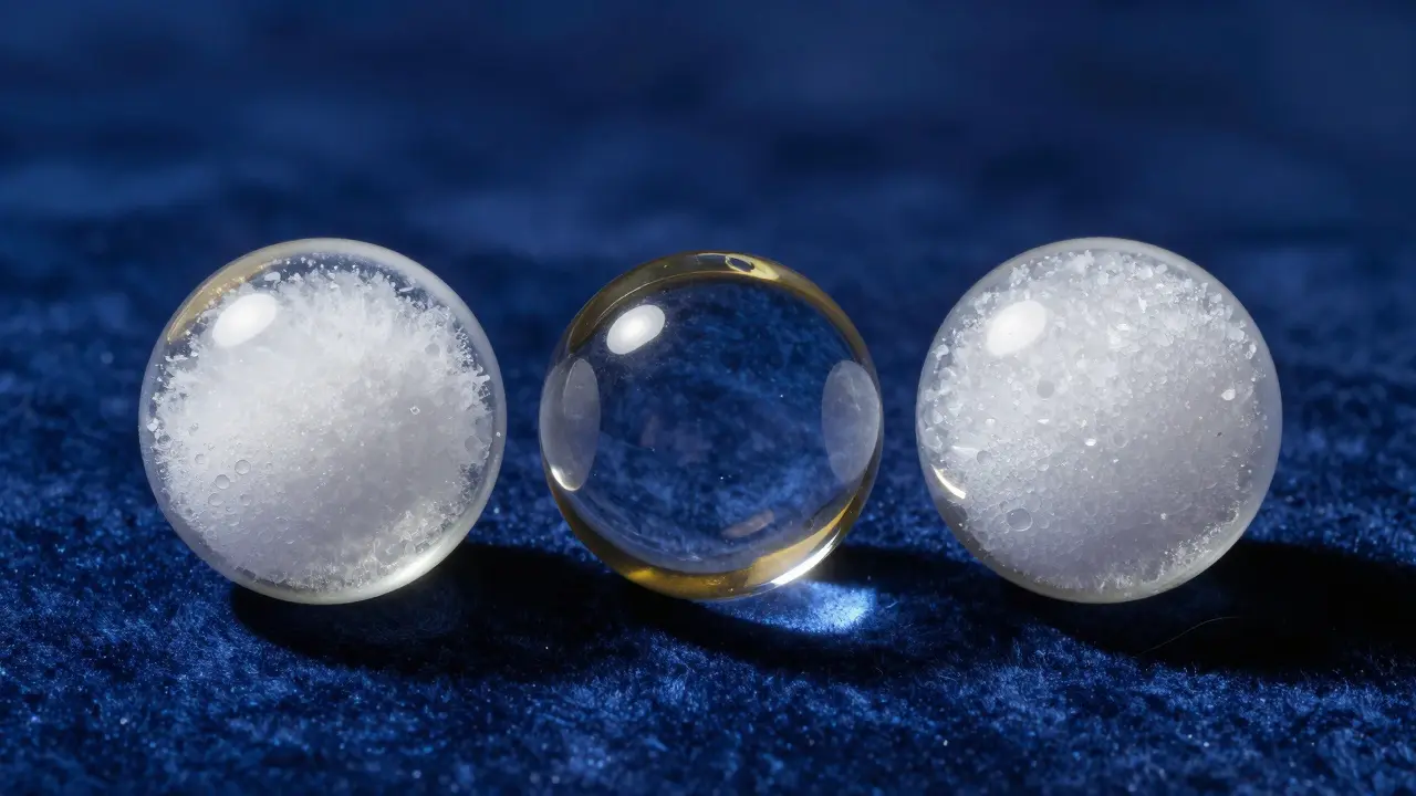 Три стеклянные сферы разной плотности, символизирующие типы филлеров