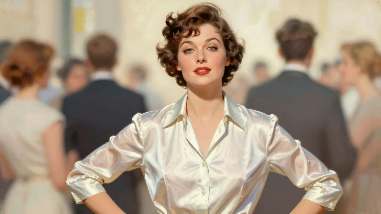 Уверенная в себе женщина в безупречно сухой светлой блузке в жару