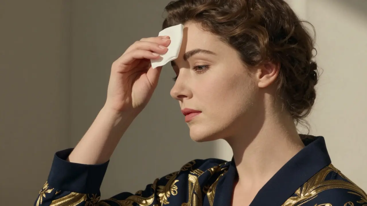 Женщина использует матирующую салфетку для удаления блеска с лица