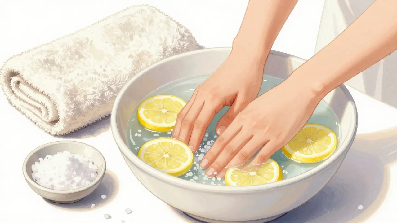 Ванночка для рук с лимоном и солью для отбеливания