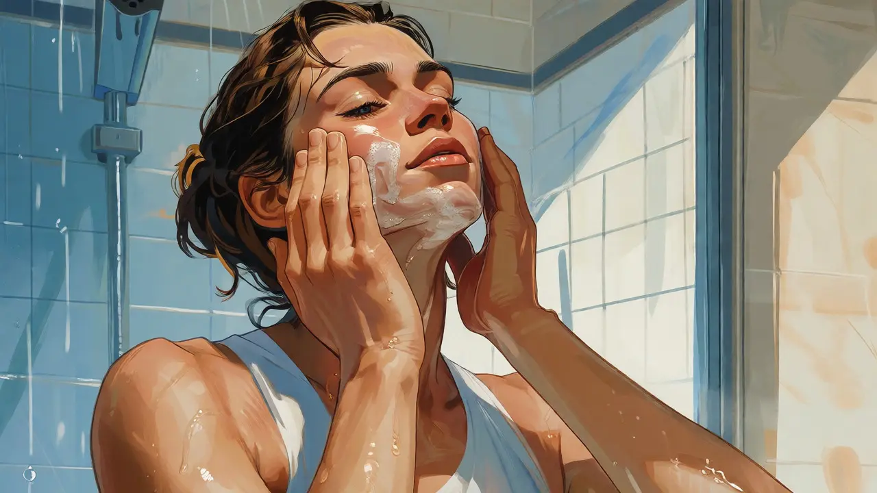 Иллюстрация в стиле J.C. Leyendecker: уход за кожей после душа и тренировки